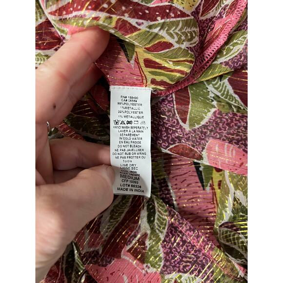 Gorgeous,  Elan Semi Sheer Botanical Print Blouse with Gold Threading - Picture 8 of 8